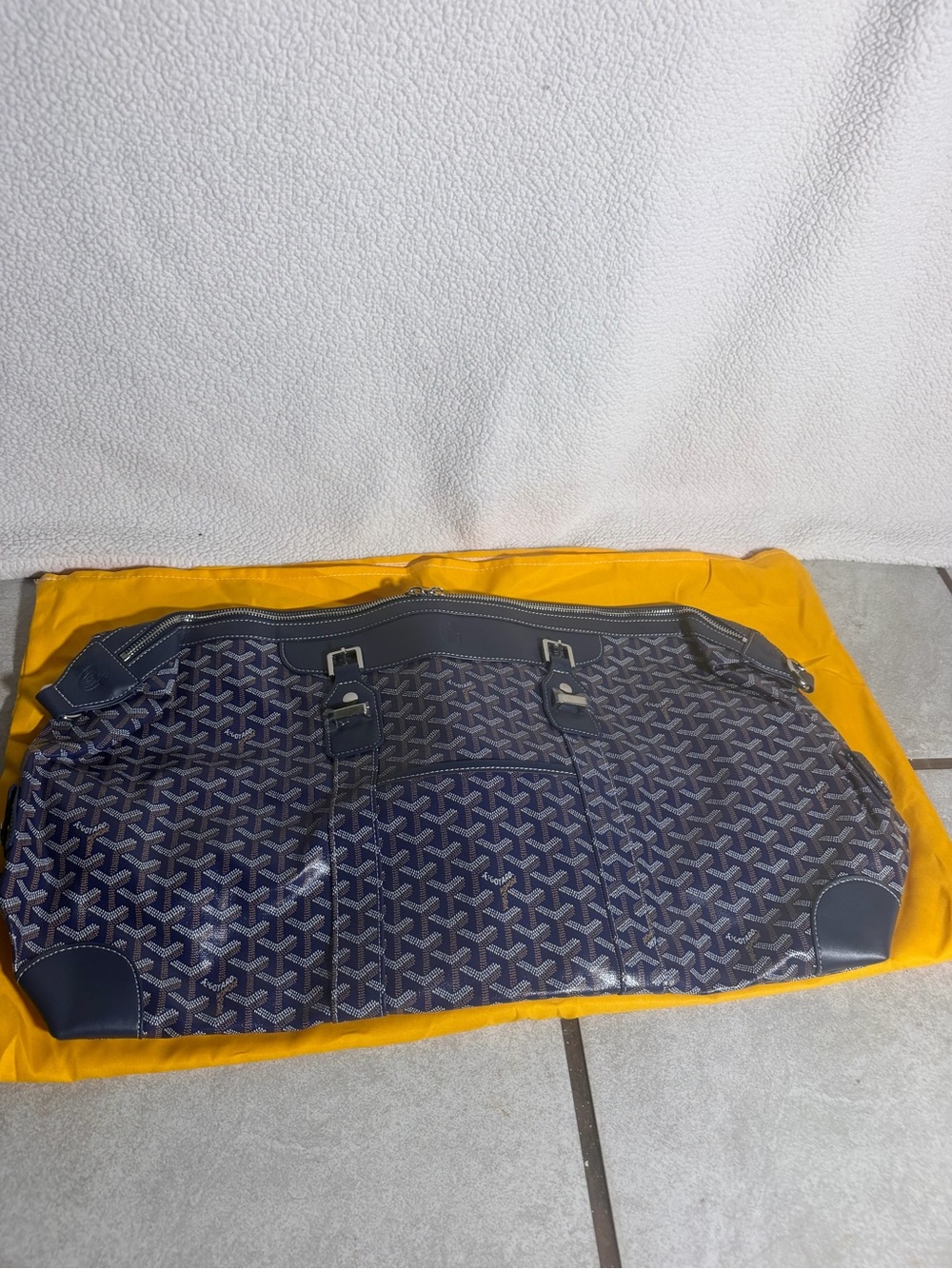 Goyard Navy Patterned Duffel with Dark Leather Trim